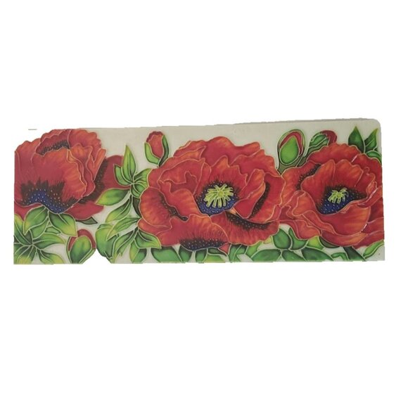 Poppy Wall Art Tile Hand Painted Ceramic 15.75” X 6” Raised - Picture 6 of 8